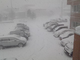 大雪の役場駐車場