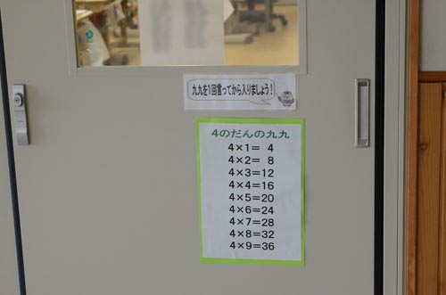 教室入り口の九九表