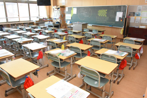 分散登校前日の教室の様子