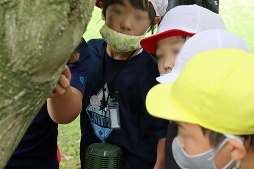 目を真ん丸にして見入る子供たち