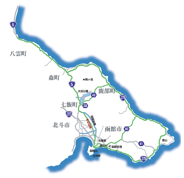 函館・大沼・噴火湾ルートの地図
